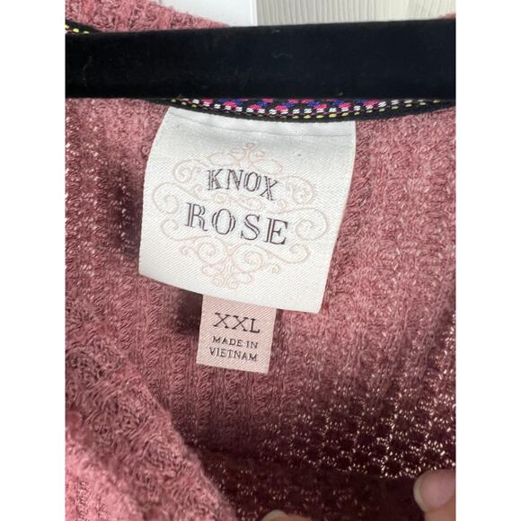 Know Rose Pink Raglan Waffle Knit Boho Top Mixed Print Floral Hippie XXL - Picture 2 of 9